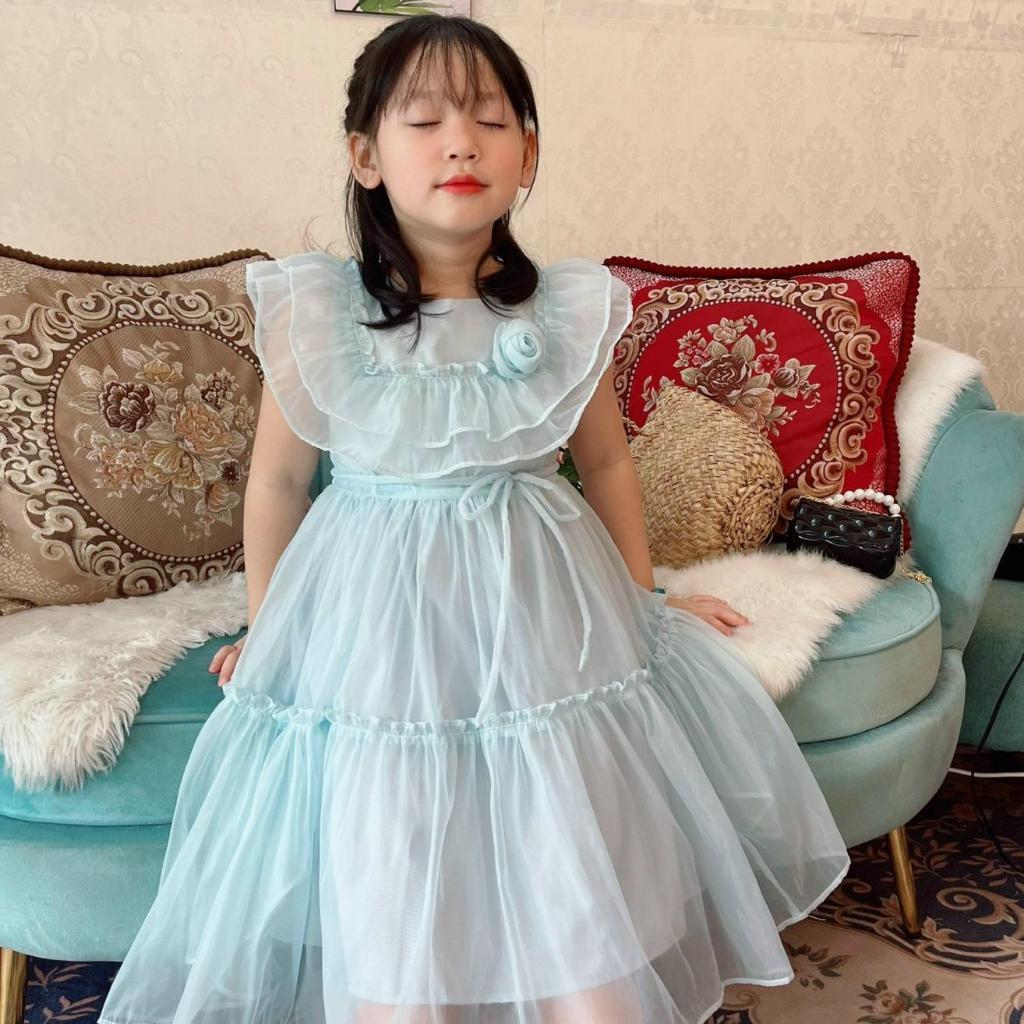 GG07 - Váy Gygy voan bèo 5 màu, có hoa cài cho bé gái