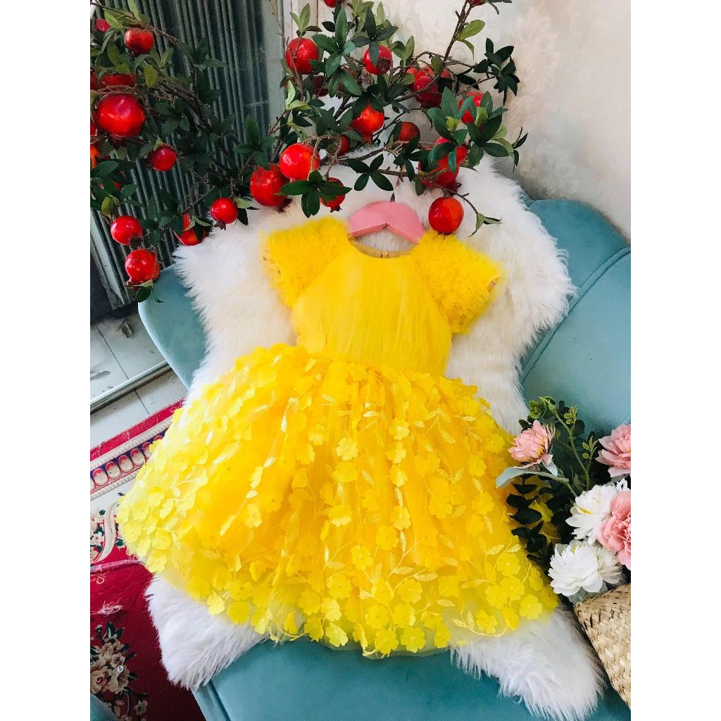 GG08 - Váy Gygy công chúa hoa 3D 2 màu đỏ, vàng