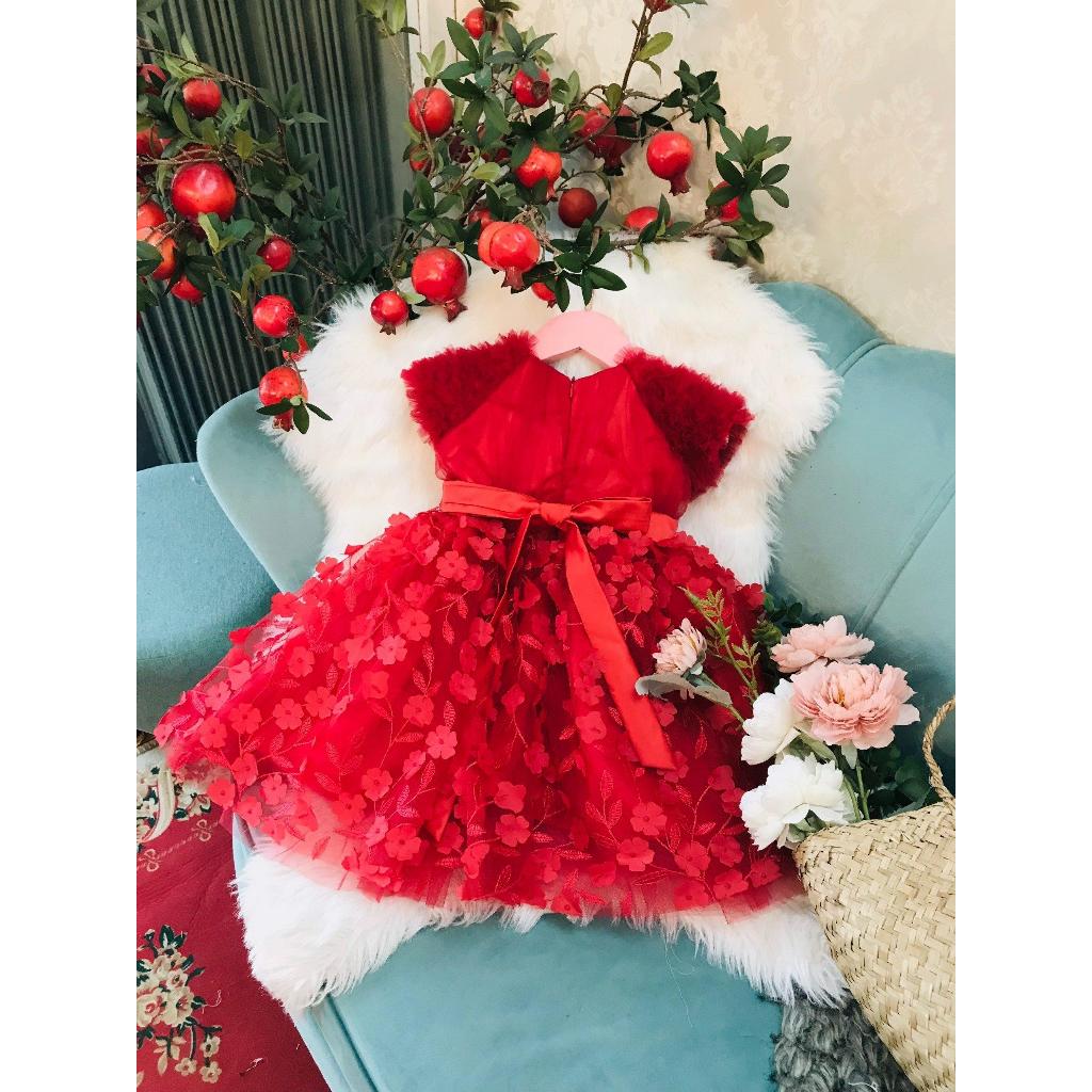 GG08 - Váy Gygy công chúa hoa 3D 2 màu đỏ, vàng