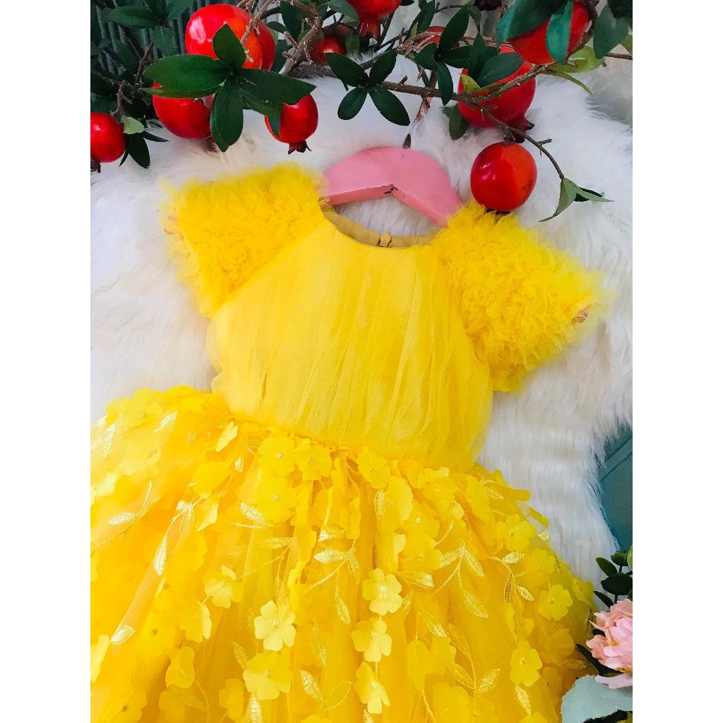 GG08 - Váy Gygy công chúa hoa 3D 2 màu đỏ, vàng