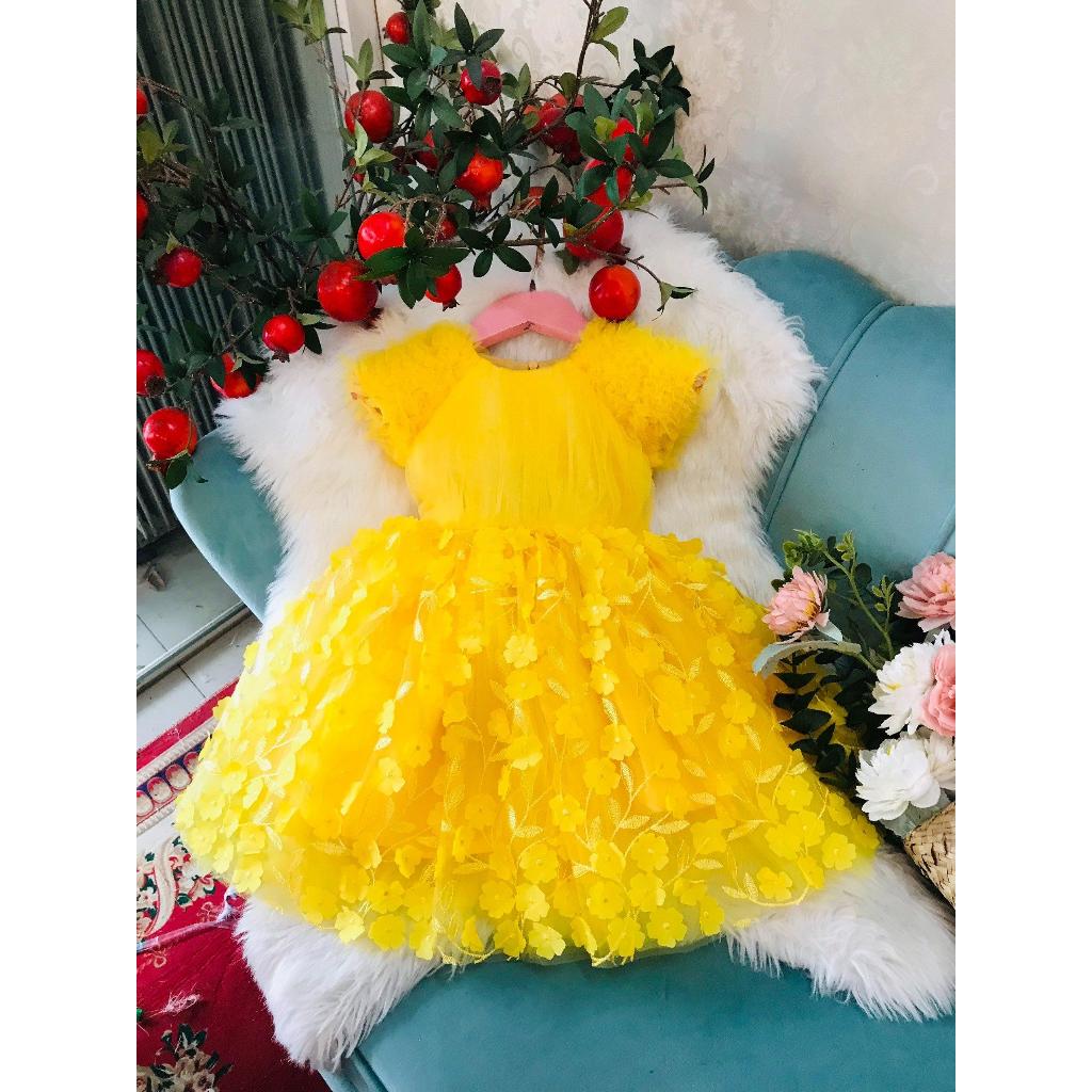 GG08 - Váy Gygy công chúa hoa 3D 2 màu đỏ, vàng