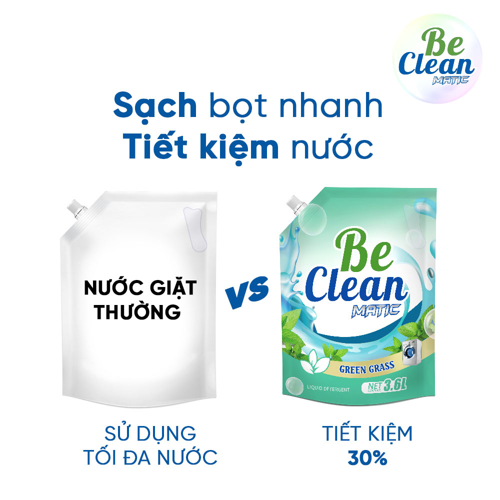 Bộ 3 Túi Nước Giặt BE CLEAN Thơm Lâu Sạch Sâu, Làm Mềm Vải Nước Giặt Xả Thái Lan Dung Tích 3600ml