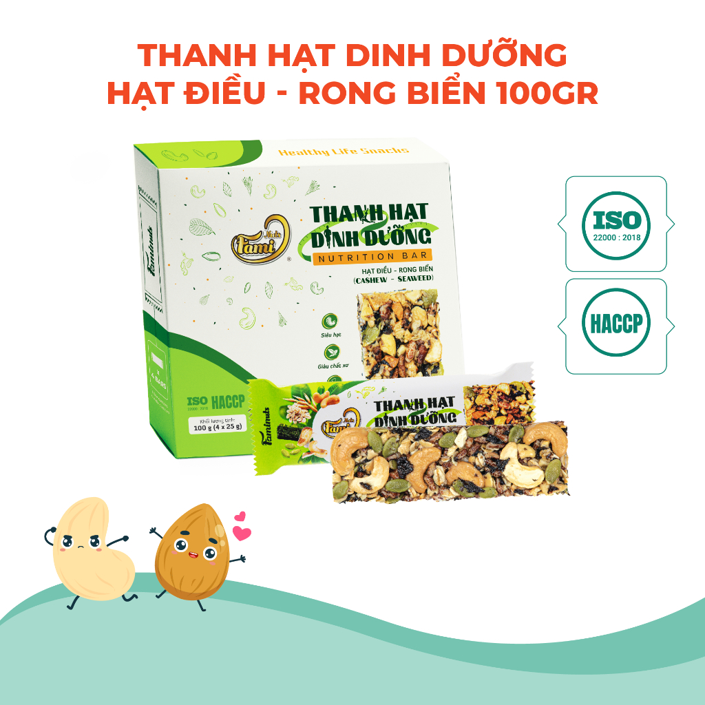 Thanh Hạt Dinh Dưỡng Mix Vị Rong Biển, Hạt Điều, Hạnh Nhân, Yến Mạch, Trái Cây Faminuts - Thanh Ngũ Cốc Ăn Kiêng