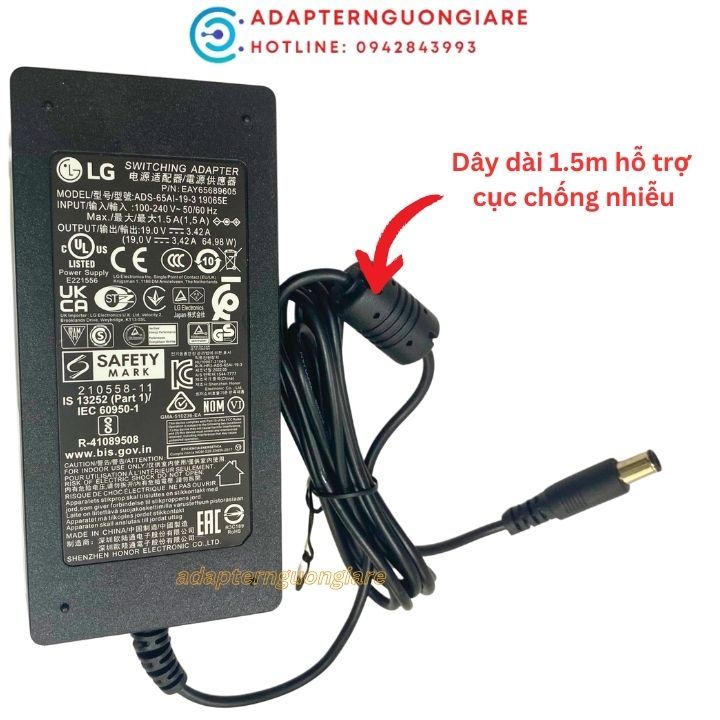 Adapter nguồn màn hình tivi LG 19V 3.42A 65W - Hàng chính hãng