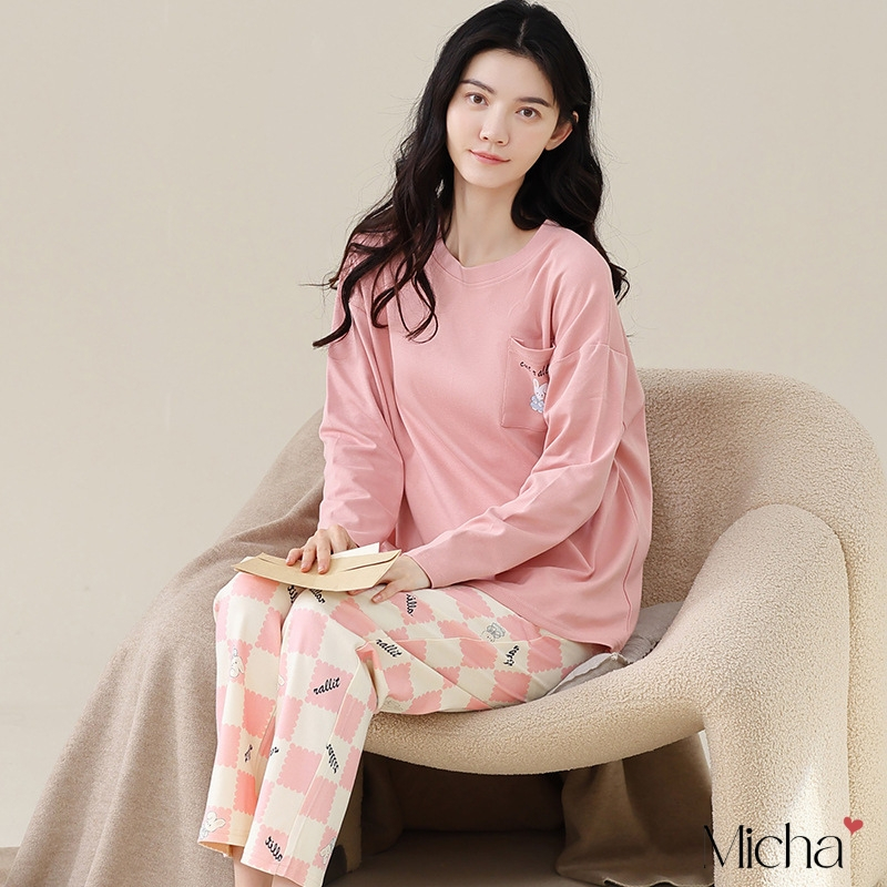 Bộ mặc nhà nữ dài tay cotton 100% mềm mại, vải dày vừa - Micha F93