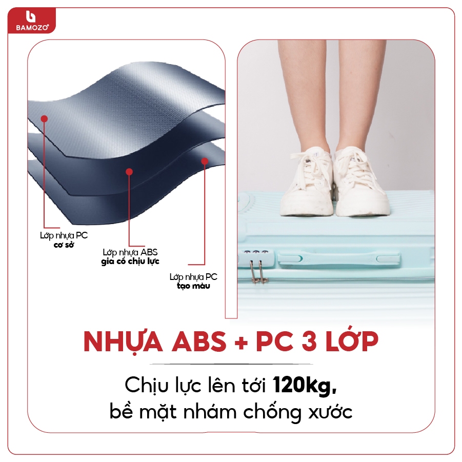 Vali du lịch size 20, size 24, Vali kéo BAMOZO 8801 nhựa dẻo chống va đập BẢO HÀNH 5 NĂM