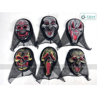 Mặt nạ Halloween ma quỷ nhựa mỏng màu bạc, đồng nhiều kiểu MATNA-96