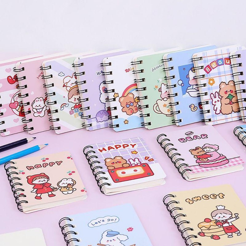 Sổ tay lò xo mini hoạt hình, quà tặng giáng sinh noel cute 80 trang bỏ túi không dòng kẻ