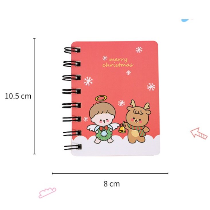 Sổ tay lò xo mini hoạt hình, quà tặng giáng sinh noel cute 80 trang bỏ túi không dòng kẻ