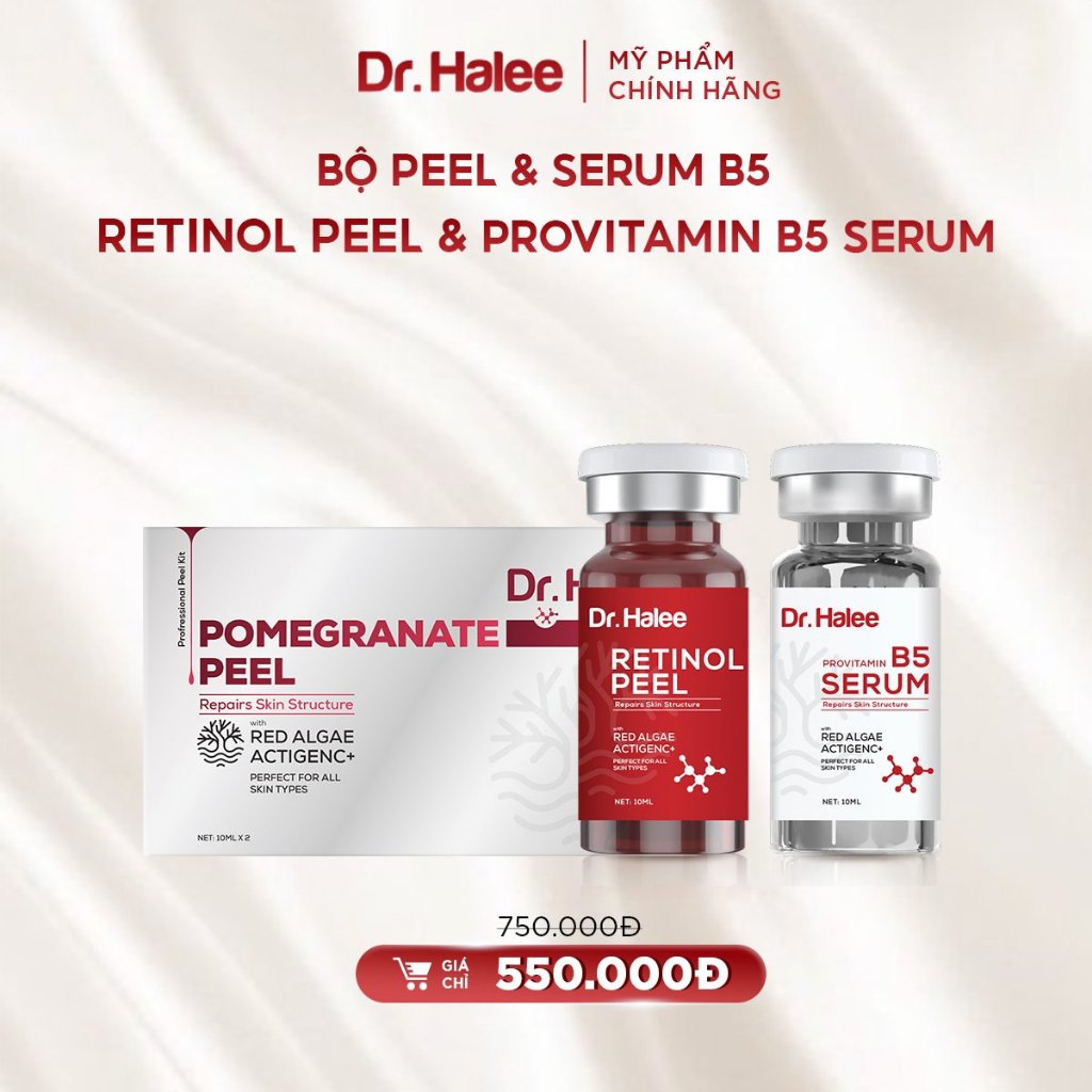 Bộ đôi Peel Da Tái Sinh Lựu Đỏ 10ml và Serum B5 10ml Dr.Halee
