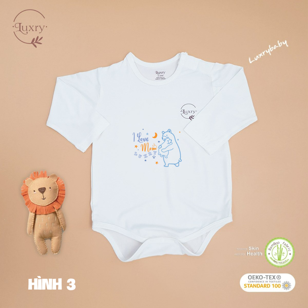 Body chip dài tay cài lệch phối màu với hình in siêu đáng yêu nhà Luxry cho bé sơ sinh đến 9 tháng