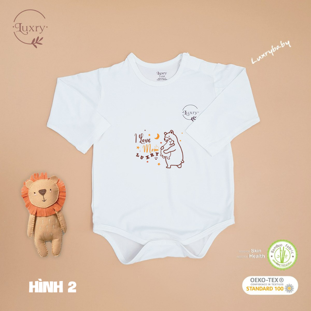 Body chip dài tay cài lệch phối màu với hình in siêu đáng yêu nhà Luxry cho bé sơ sinh đến 9 tháng
