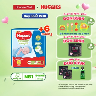 Tặng kèm miếng Miếng lót Sơ Sinh Huggies Tràm Trà NB1 64 miếng và 108 miếng