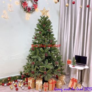 Cây thông noel 3 loại lá gắn trái thông 90cm, 1m2, 1m5, 1m8, 2m trang trí giáng sinh
