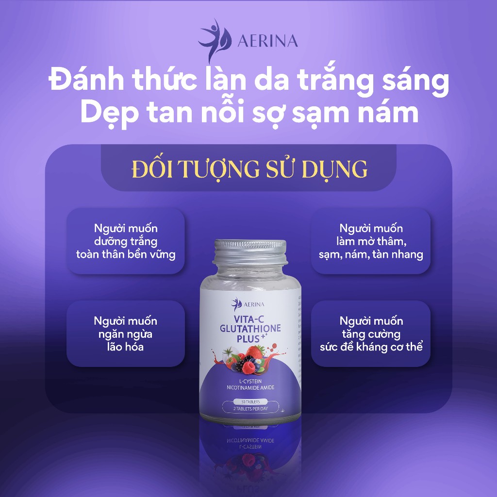 Viên Uống Trắng Da Mờ Nám Aerina Glutathione Plus+