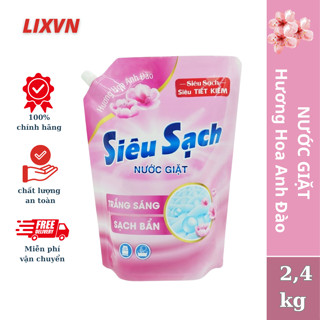 Nước giặt Lix Siêu Sạch Hương Hoa Anh Đào Túi 2.4kg - Trắng Sáng Sạch Bẩn Tiết Kiệm N2503 - LIXVN
