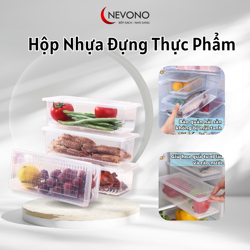 Hộp Nhựa Đựng Thực Phẩm Có Nắp Đậy Và Khay Ráo Nước Được Làm Bằng Chất Liệu An Toàn Cho Sức Khỏe Nevono