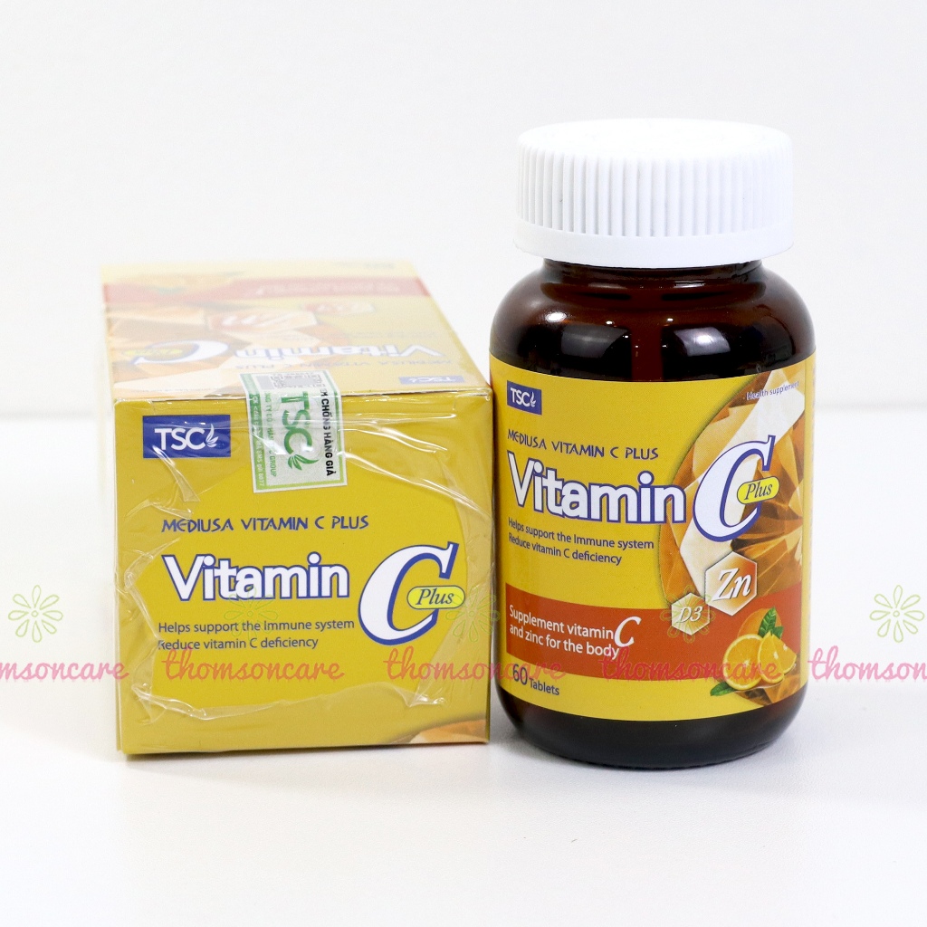 Vitamin C có kẽm Mediusa giúp trắng da, ngừa mụn, tăng đề kháng- Bổ sung vtm C - Hộp 60v Thomsoncare