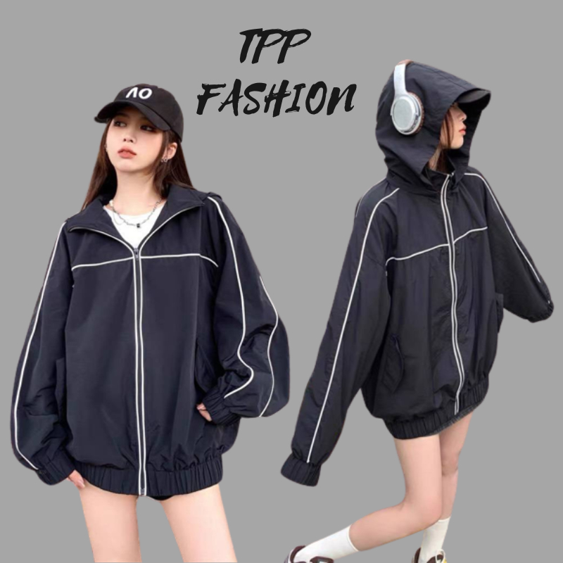 ÁO KHOÁC DÙ NAM NỮ ĐEN PHỐI SỌC TRẮNG CÓ NÓN CÁ TÍNH DỄ THƯƠNG TPP FASHION, CÓ HÌNH THẬT Ở CUỐI