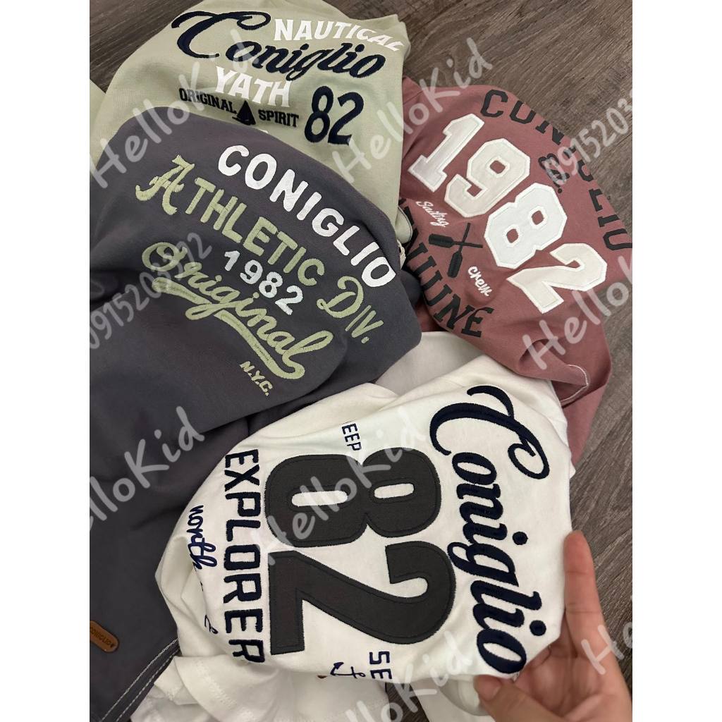 Áo thun coniglio thêu chữ dài tay cho bé