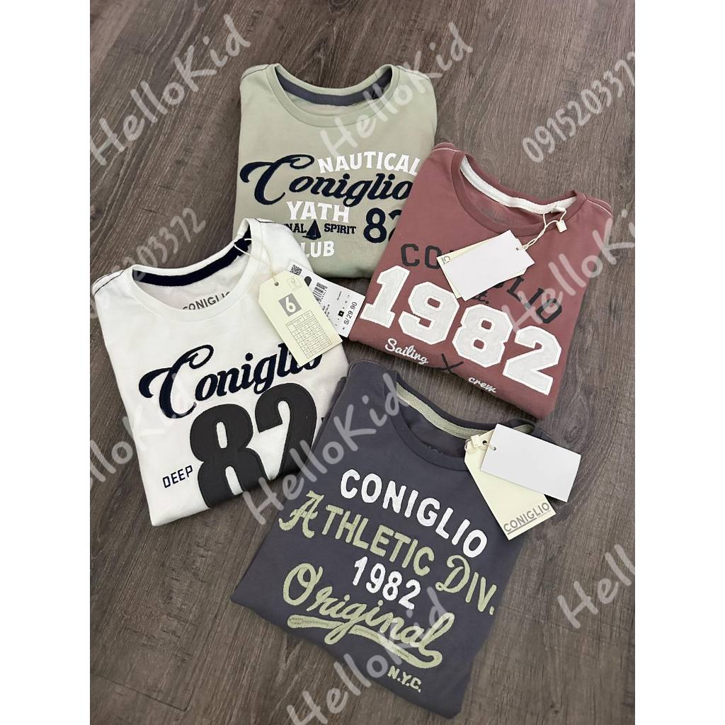 Áo thun coniglio thêu chữ dài tay cho bé