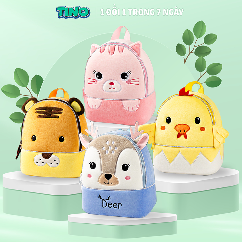 Balo cho bé đi học mầm non TINO dễ thương phù hợp cho bé từ 1 đến 4 tuổi hình thú xinh xắn đáng yêu