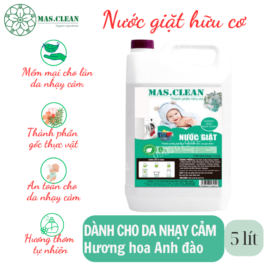 Nước giặt hữu cơ Hương nước hoa No.1 MasClean - Sạch sâu, lưu hương lâu, an toàn cho da nhạy cảm - can 5L tiết kiệm