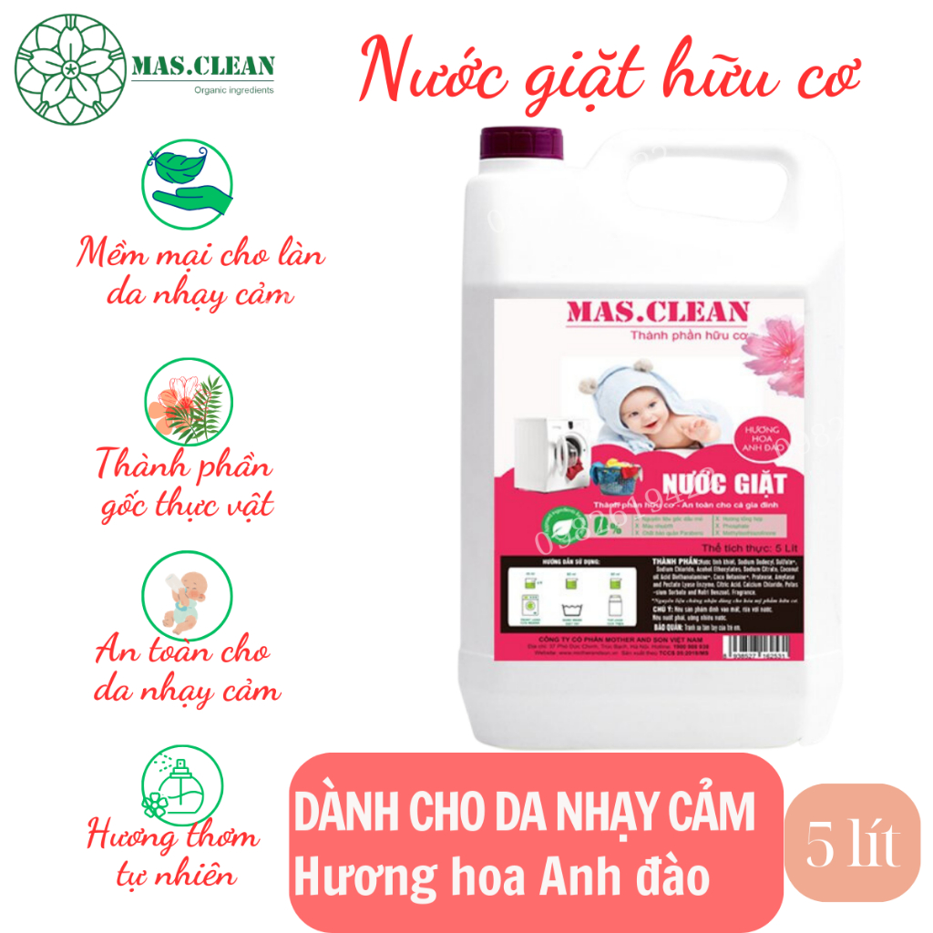 Nước giặt hữu cơ Hương nước hoa No.1 MasClean - Sạch sâu, lưu hương lâu, an toàn cho da nhạy cảm - can 5L tiết kiệm