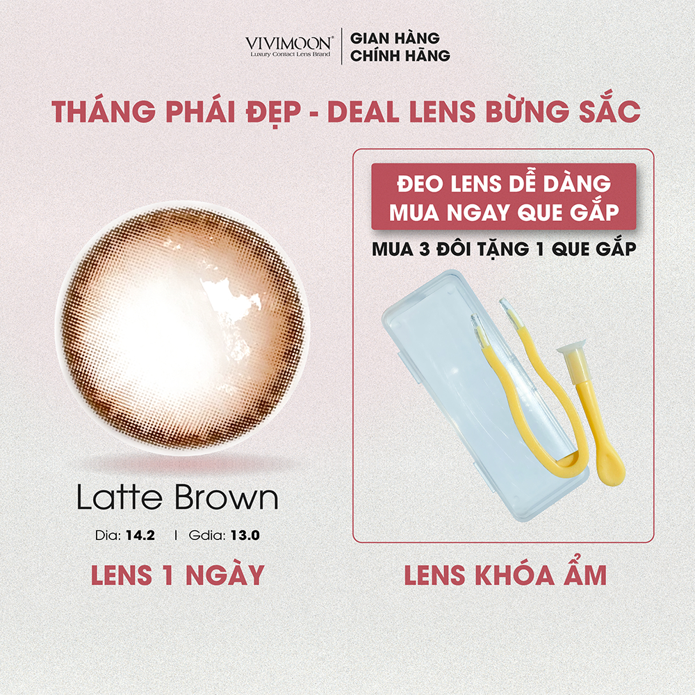 Lens khóa ẩm cận 1 ngày màu nâu tự nhiên Latte Brown kính áp tròng Vivimoon