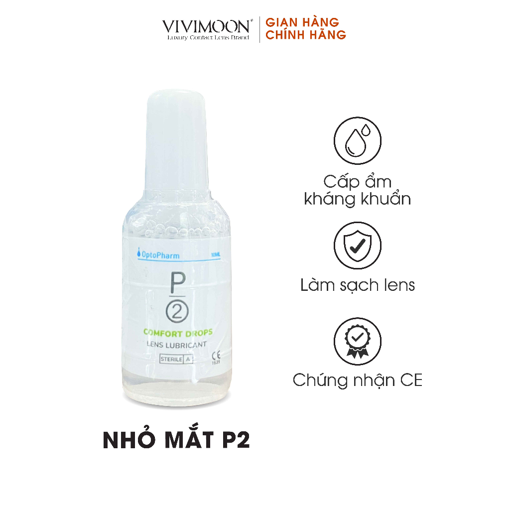 Nhỏ mắt cấp ẩm kháng khuẩn P2 Comfort Drops cho kính áp trong VIVIMOON LENS 10ml