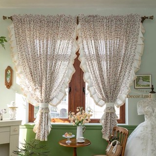 Rèm cửa sổ hoa vintage hồng phối nhún bèo ren ngà công chúa vintage cổ điển, màn cửa chống nắng dán tường decor phòng kh