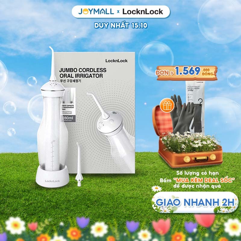 Máy tăm nước không dây LocknLock ENR126WHT - Hàng chính hãng, dung tích 280ml, làm sạch lỗ siêu nhỏ 0,6mm - JoyMall