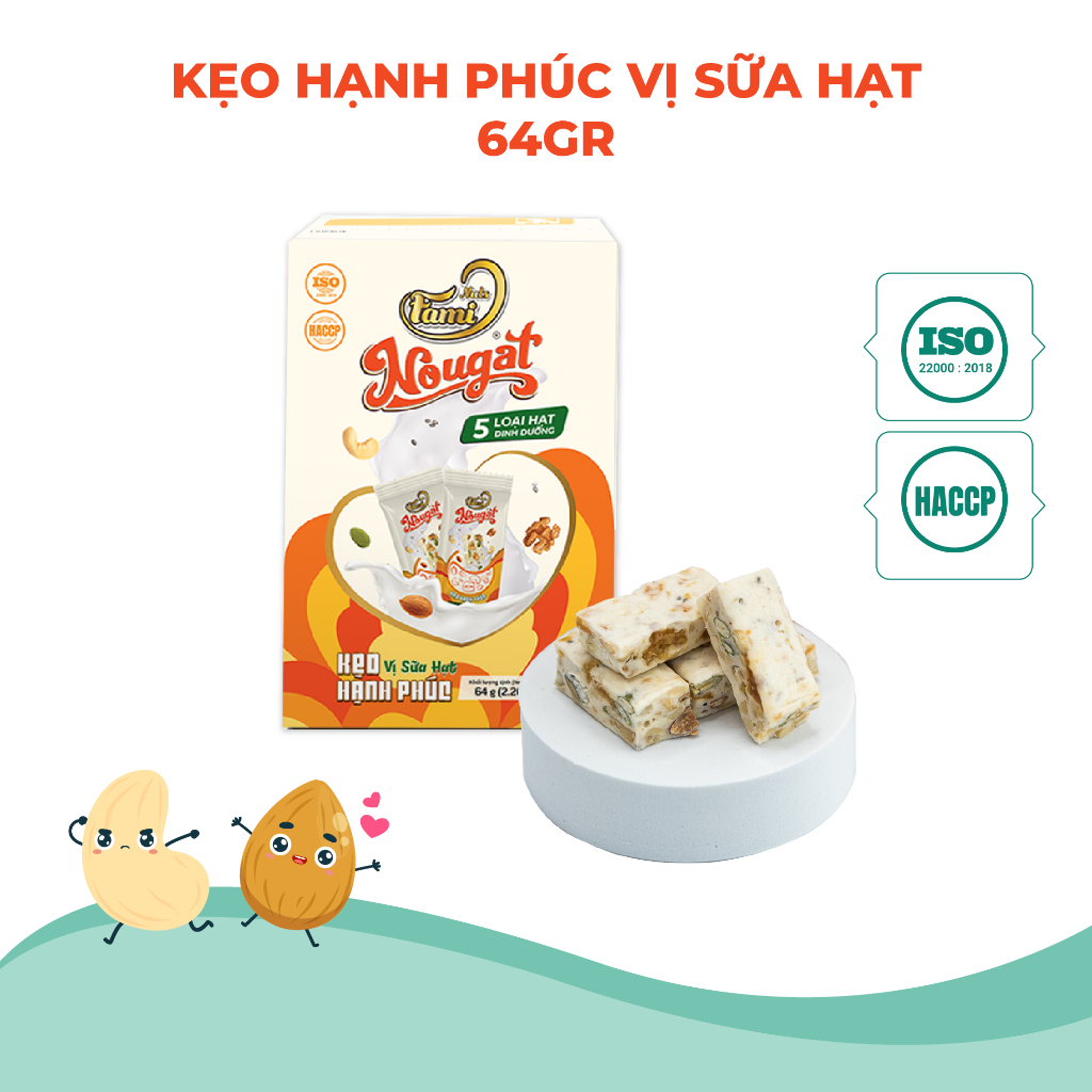 Kẹo Nougat Kẹo ít ngọt FAMINUTS hộp 64g - 5 Loại Hạt Vị Hạt Sữa Thơm Ngon