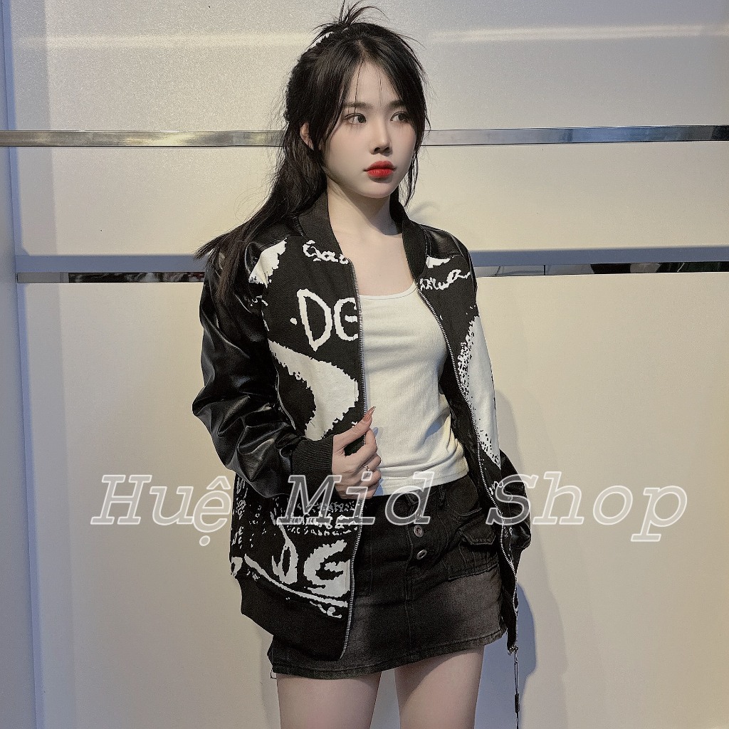 Áo khoác bomber phối tay da D.G lót hàng 3 lớp lót bông dày dặn