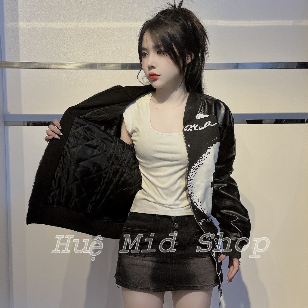 Áo khoác bomber phối tay da D.G lót hàng 3 lớp lót bông dày dặn
