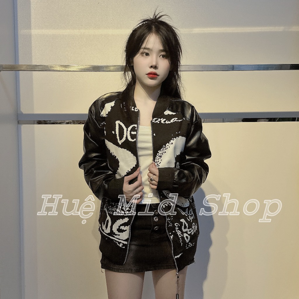 Áo khoác bomber phối tay da D.G lót hàng 3 lớp lót bông dày dặn