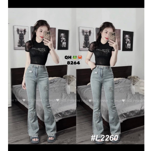 quần jeans ống loe chà leo hottren thời trang 2023