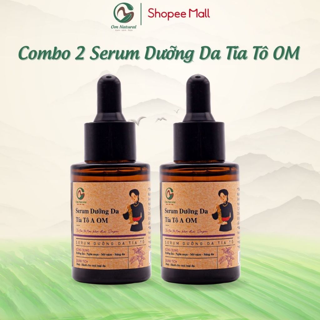 Combo 2 Serum dưỡng da Tía tô tím A Om Natural Dưỡng Ẩm Sâu, Săn Chắc Da 30ml