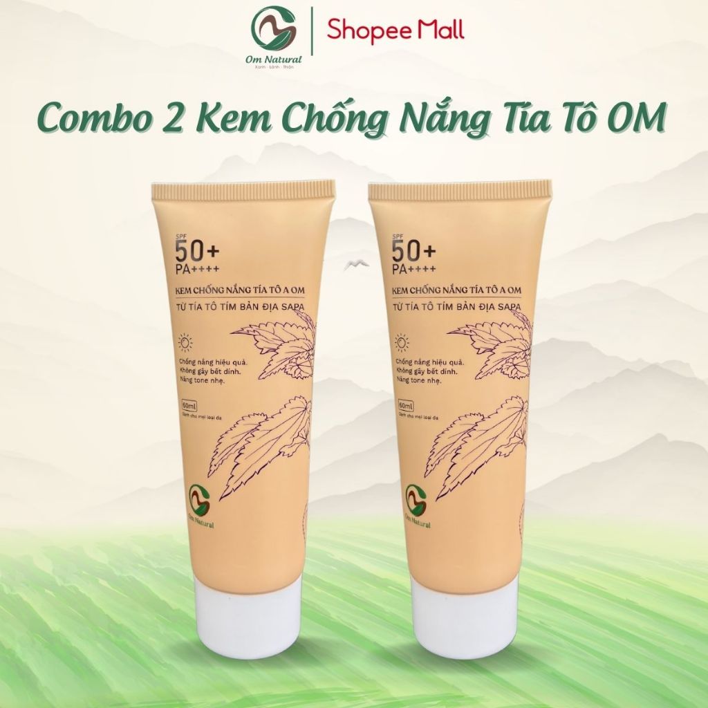 Bộ 2 Sữa Chống Nắng Tía Tô A Om Natural SPF50+/PA++++ mỏng nhẹ, thấm nhanh, không bết 50ml