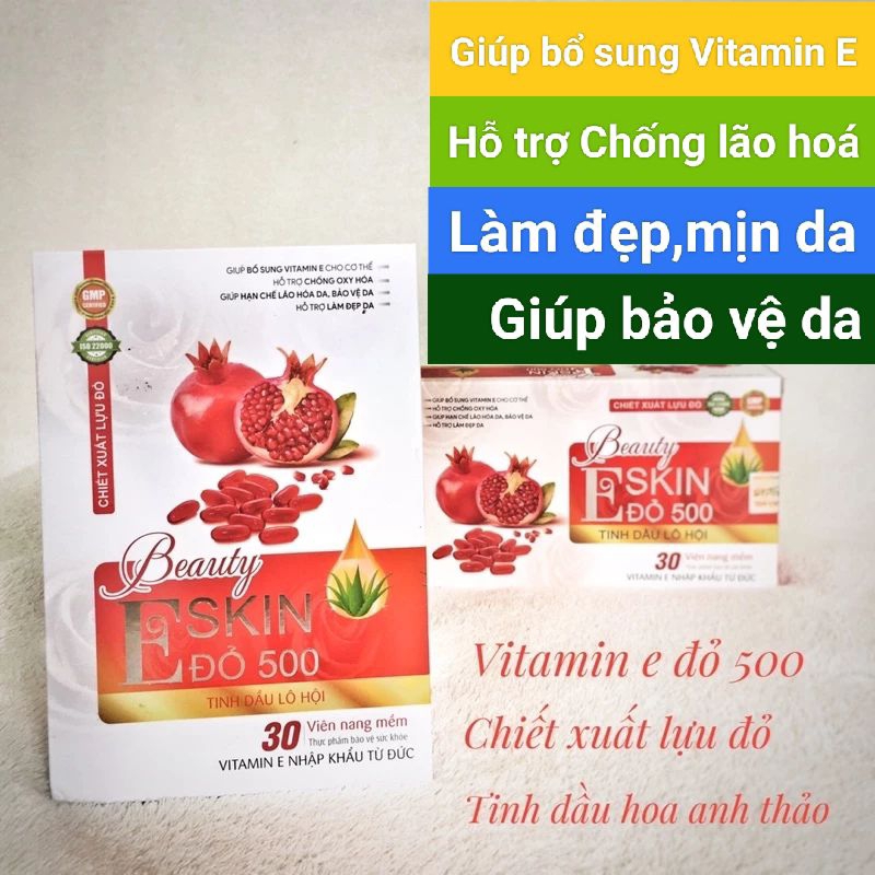Viên bổ sung Vitamin E BEAUTY ESKIN ĐỎ 500 NL E nhập khẩu từ Đức - Căng bóng,trẻ hoá,mịn da