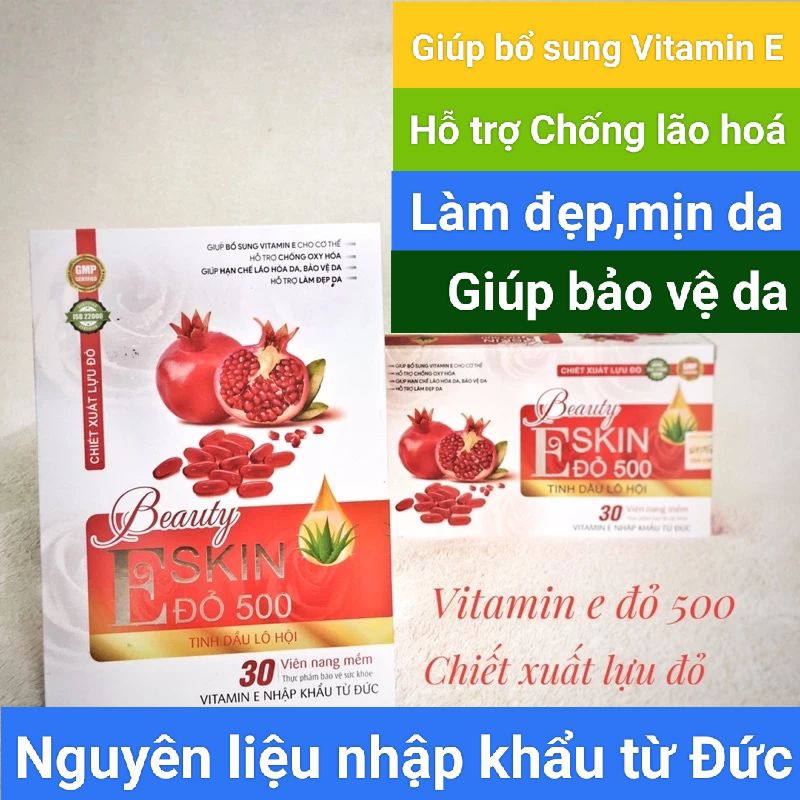 Viên bổ sung Vitamin E BEAUTY ESKIN ĐỎ 500 NL E nhập khẩu từ Đức - Căng bóng,trẻ hoá,mịn da