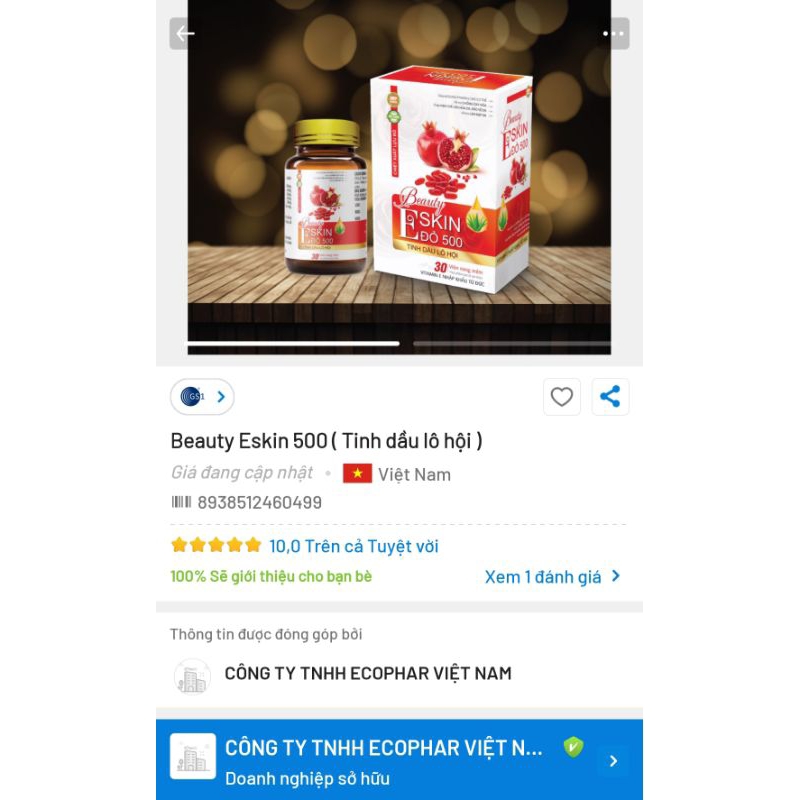 Viên bổ sung Vitamin E BEAUTY ESKIN ĐỎ 500 NL E nhập khẩu từ Đức - Căng bóng,trẻ hoá,mịn da