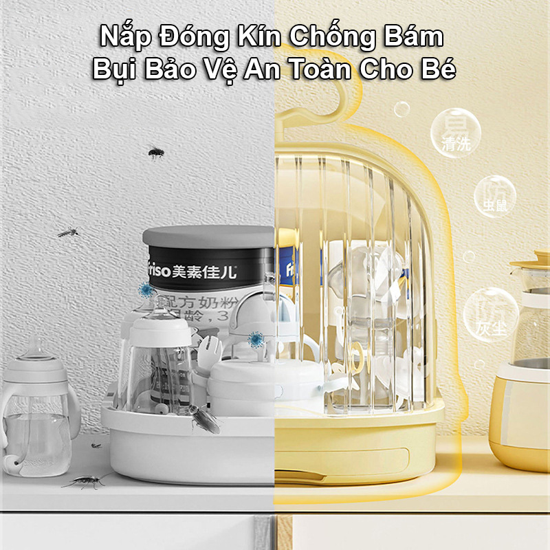 Giá Úp Bình Sữa Cá Heo YEYA - Hộp Đựng Bình Sữa Cỡ Lớn Có Quai Xách Và Nắp Đậy Chống Bụi Bẩn Ngăn Chặn Vi Khuẩn 99%