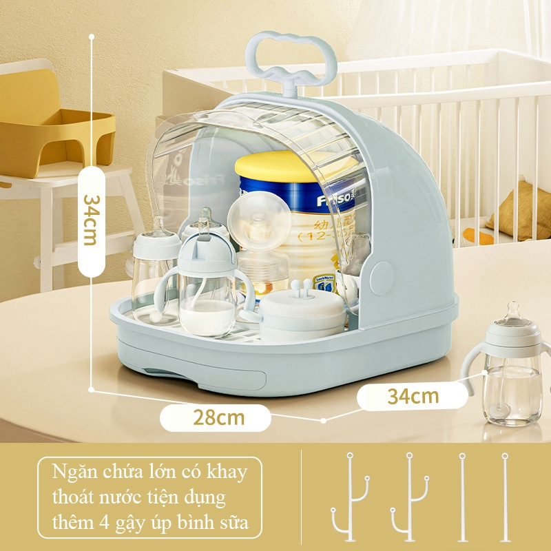 Giá Úp Bình Sữa Cá Heo YEYA - Hộp Đựng Bình Sữa Cỡ Lớn Có Quai Xách Và Nắp Đậy Chống Bụi Bẩn Ngăn Chặn Vi Khuẩn 99%