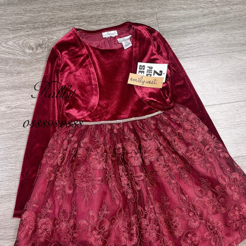 Set váy kèm cardigan nhung đỏ Emily