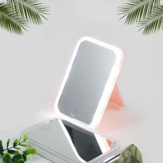 Gương trang điểm vuông mini trang điểm để bàn đèn LED giá để tiện 3 chế độ để bàn chân sạc Micaro, gương trang điểm mini