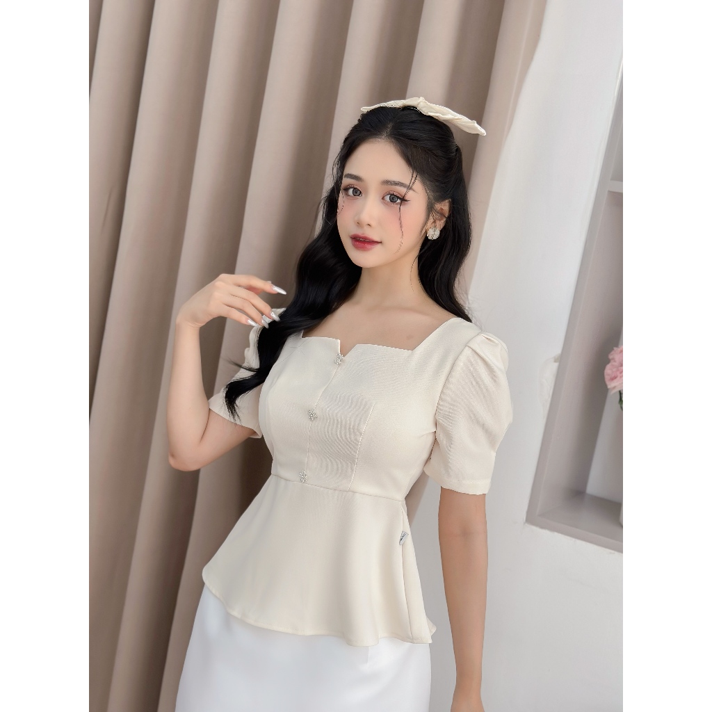 Áo peplum thiết kế cổ vuông đính cúc cao cấp Charme 306002
