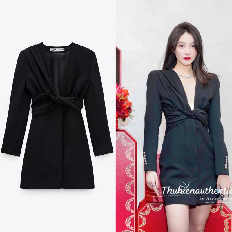 Váy vest đen xoắn nếp ngực cúc hoạ tiết đính tay áo mã code: 2777/878/800 ZARA chính hãng(kèm ảnh thật)
