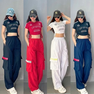 Sét bộ joger ống suông túi áo croptop rút dây 2 bên