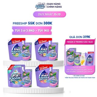Combo Túi nước giặt xả MaxKleen 3.8kg/3.6kg + Túi lau sàn MaxKleen 1kg ngàn hoa ngọt ngào